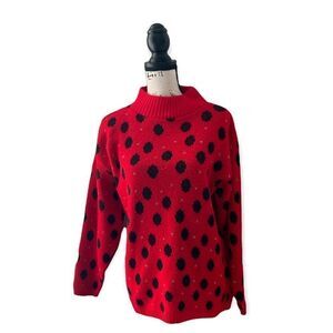 Players Sport SZ M vintage red polka dot turtleneck sweater